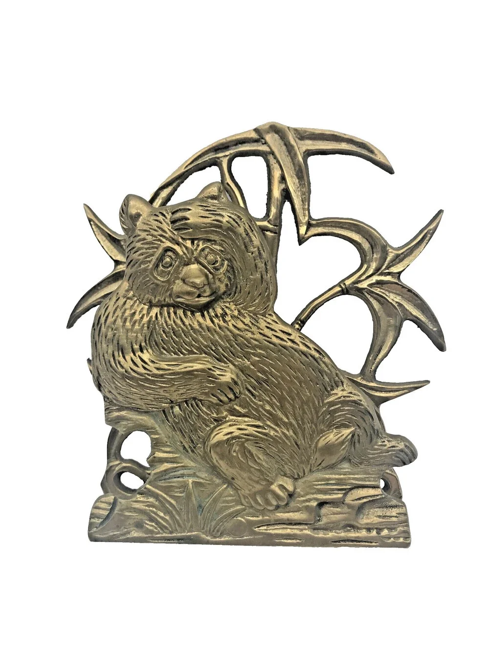 Brass Panda And Bamboo Napkin Holder MCM Vintage Kitchen 6” X 6” X 1.5” Bear